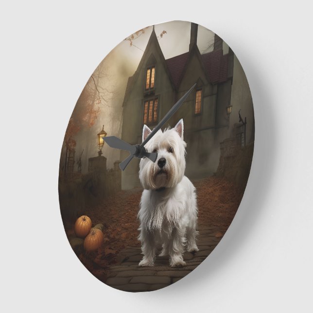 Väster Highland White Terrier Halloween Scary Stor Klocka (Vinkel)
