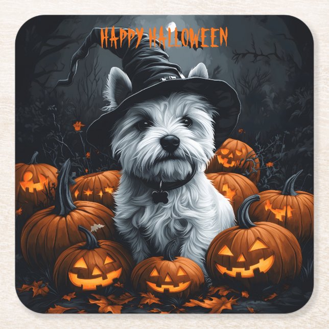 Väster Highland White Terrier Halloween Underlägg Papper Kvadrat (Framsidan)