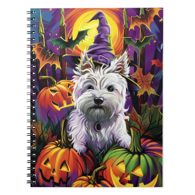 Väster Highland White Terrier Hund Halloween Witch Anteckningsbok (Framsidan)