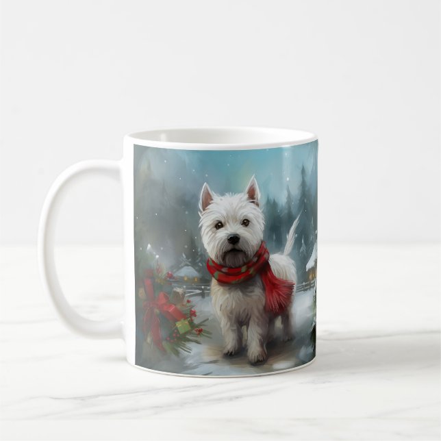 Väster Highland White Terrier Hund i Snö jul Kaffemugg (Vänster)