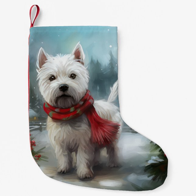 Väster Highland White Terrier Hund i Snö jul Liten Julstrumpa (Framsidan)