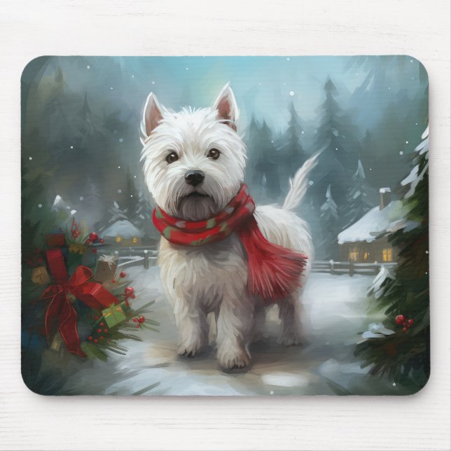 Väster Highland White Terrier Hund i Snö jul Musmatta (Framsidan)