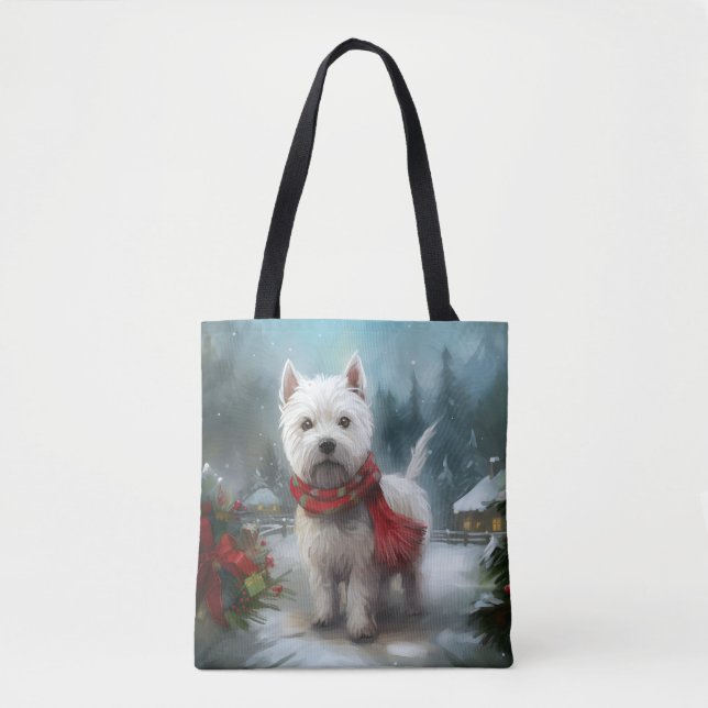 Väster Highland White Terrier Hund i Snö jul Tygkasse (Framsida)