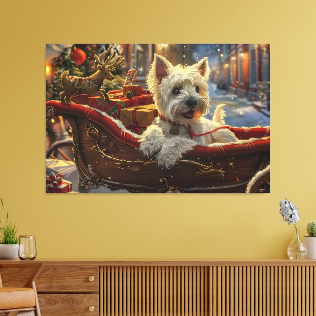 Väster Highland White Terrier Hund jul Festive Canvastryck (Insitu (Vardagsrum))