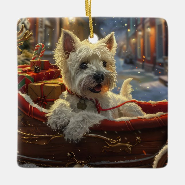 Väster Highland White Terrier Hund jul Festive Julgransprydnad Keramik (Framsida)