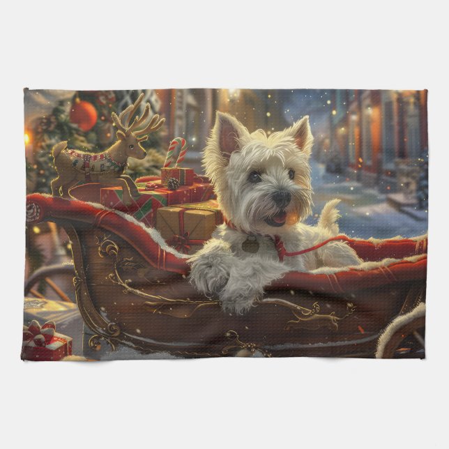 Väster Highland White Terrier Hund jul Festive Kökshandduk (Horisontell)