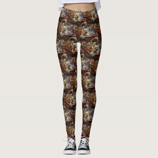 Väster Highland White Terrier Hund jul Festive Leggings (Framsida)