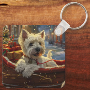 Väster Highland White Terrier Hund jul Festive Nyckelring