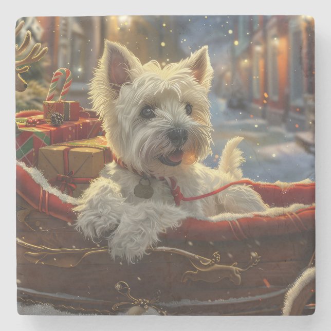 Väster Highland White Terrier Hund jul Festive Stenunderlägg (Framsidan)