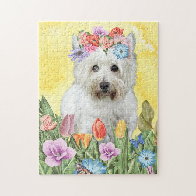 Väster Highland White Terrier Hund med Flowers Spr Pussel (Vertikal)