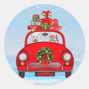 Väster Highland White Terrier Hund med Jultomten Runt Klistermärke