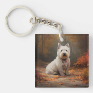 Väster Highland White Terrier i Höst löv Fall