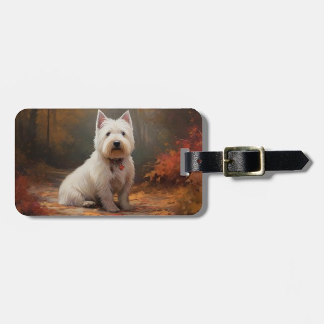 Väster Highland White Terrier i Höst löv Fall Bagagebricka (Horisontell Framsida)