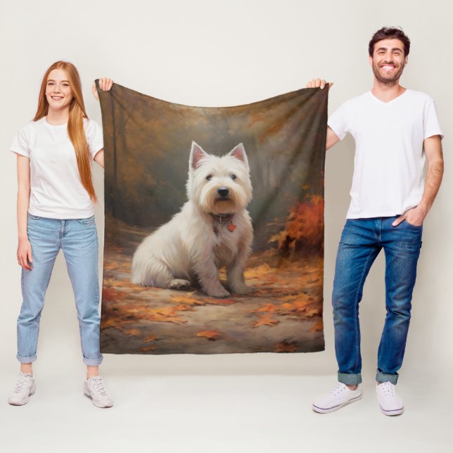 Väster Highland White Terrier i Höst löv Fall Fleecefilt (På plats)
