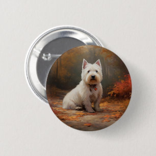 Väster Highland White Terrier i Höst löv Fall Knapp
