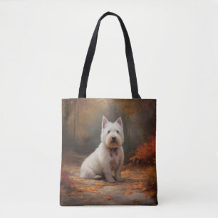 Väster Highland White Terrier i Höst löv Fall Tygkasse