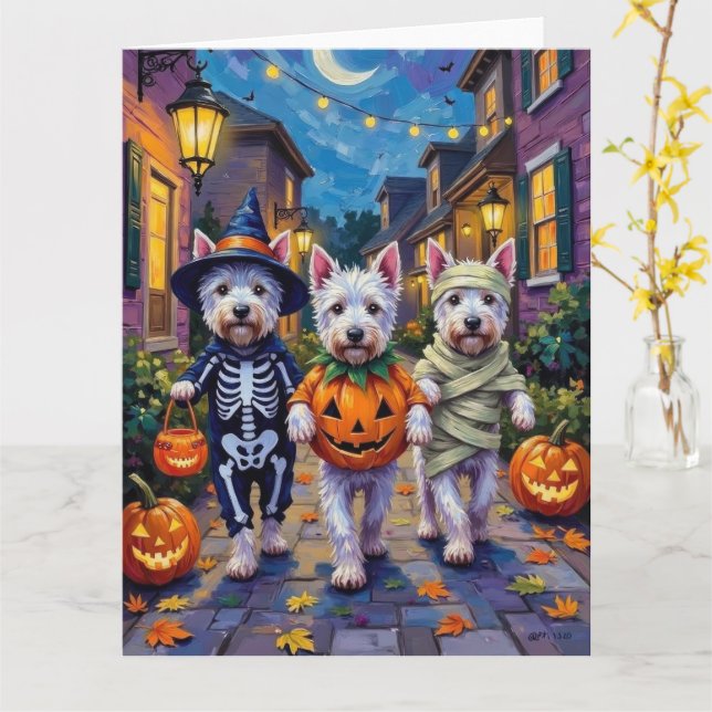 Väster Highland White Terrier in Halloween Costume Kort (Gul blomma)