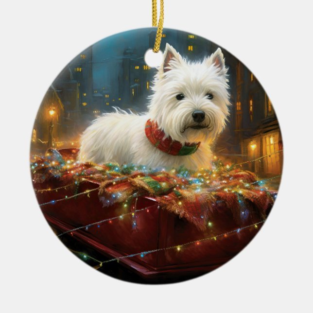 Väster Highland White Terrier Jul Festive Julgransprydnad Keramik (Framsidan)