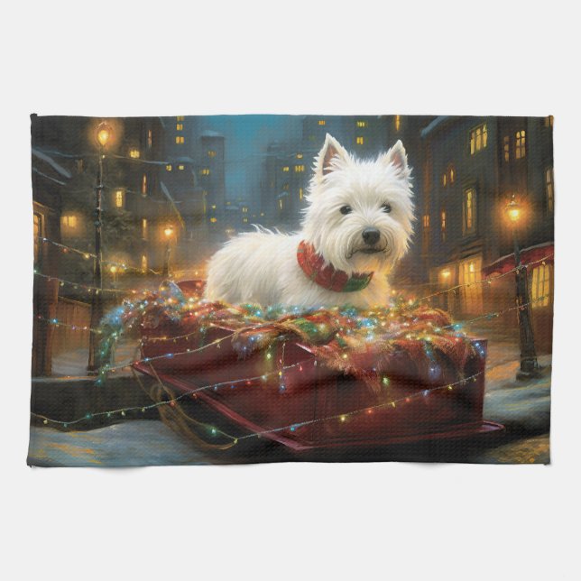 Väster Highland White Terrier Jul Festive Kökshandduk (Horisontell)