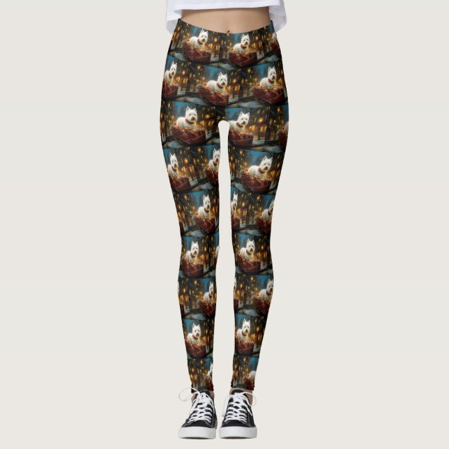 Väster Highland White Terrier Jul Festive Leggings (Framsida)