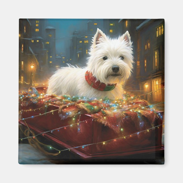 Väster Highland White Terrier Jul Festive Magnet (Framsidan)