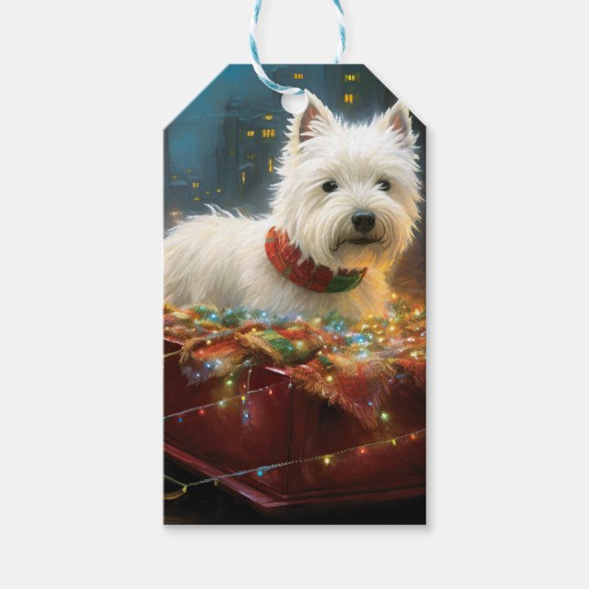 Väster Highland White Terrier Jul Festive Presentetikett (Framsidan)