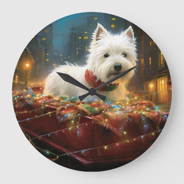 Väster Highland White Terrier Jul Festive Stor Klocka (Framsida)
