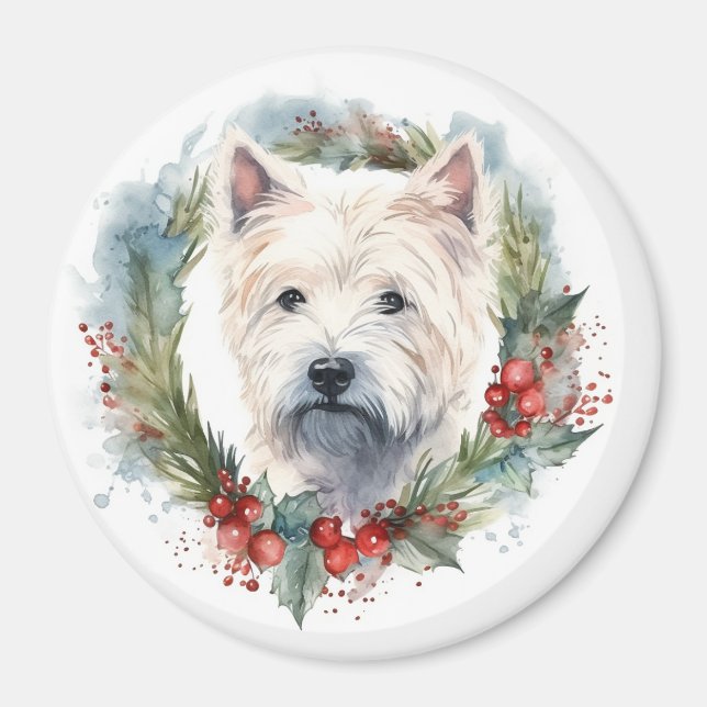 Väster Highland White Terrier-julfransfrand Magnet (Framsidan)