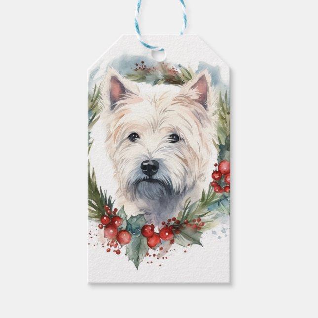 Väster Highland White Terrier-julfransfrand Presentetikett (Framsidan)