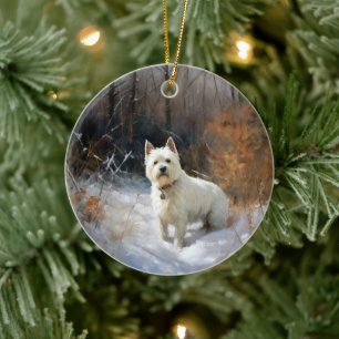 Väster Highland White Terrier Låt det snöa jul Julgransprydnad Keramik