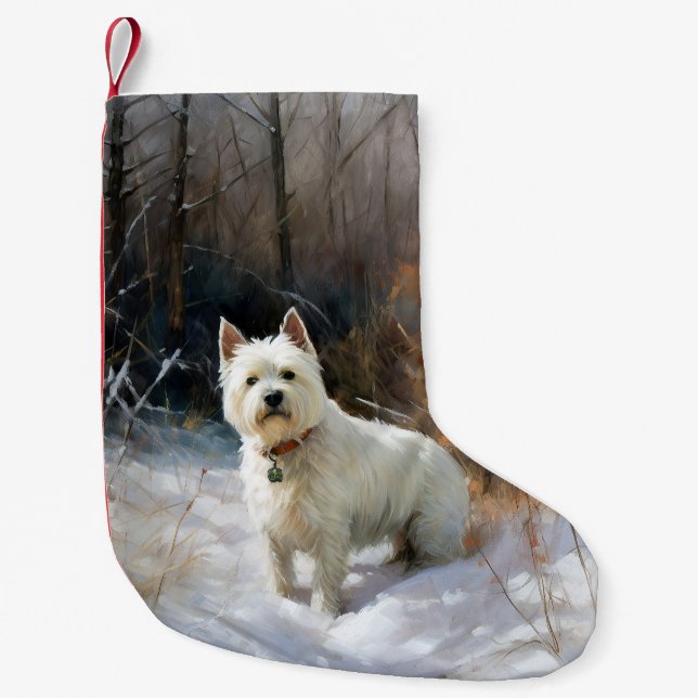 Väster Highland White Terrier Låt det snöa jul Liten Julstrumpa (Framsidan)