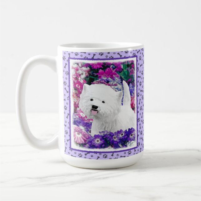 Väster Highland White Terrier Painting Hund Art Kaffemugg (Vänster)