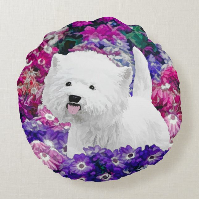 Väster Highland White Terrier Painting Hund Art Rund Kudde (Baksidan)