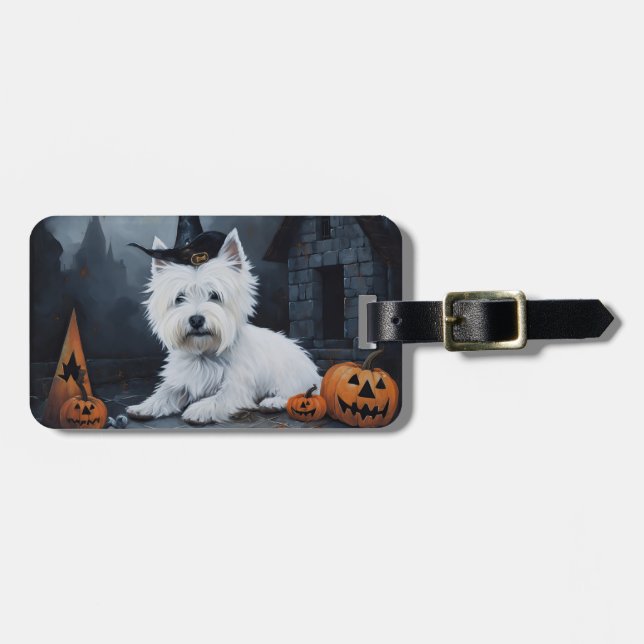 Väster Highland White Terrier Pumpkin Halloween Bagagebricka (Horisontell Framsida)