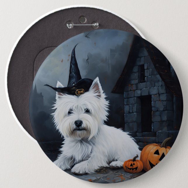 Väster Highland White Terrier Pumpkin Halloween Knapp (Framsida & baksida)