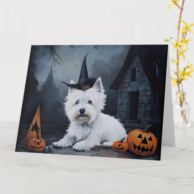 Väster Highland White Terrier Pumpkin Halloween Kort (Gul blomma)