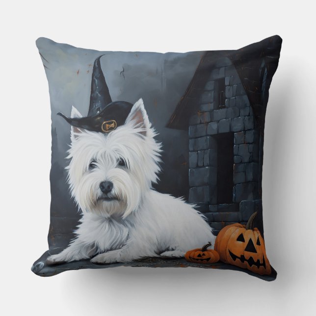 Väster Highland White Terrier Pumpkin Halloween Kudde (Framsida)