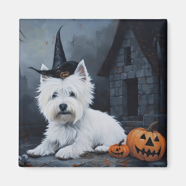 Väster Highland White Terrier Pumpkin Halloween Magnet (Framsidan)