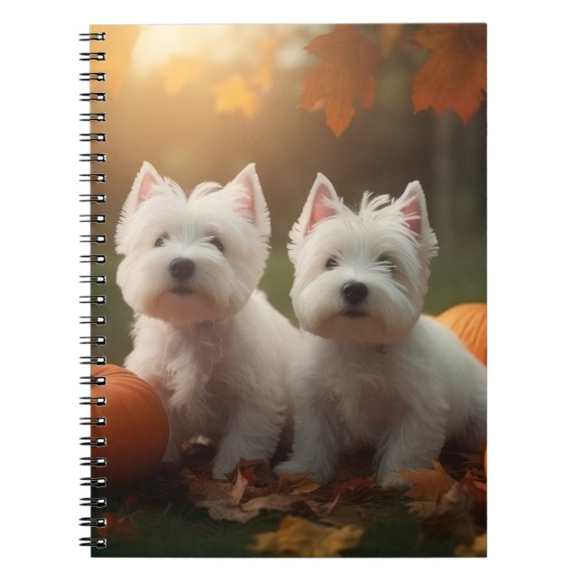 Väster Highland White Terrier Puppy Autumn Pumpkin Anteckningsbok (Framsidan)