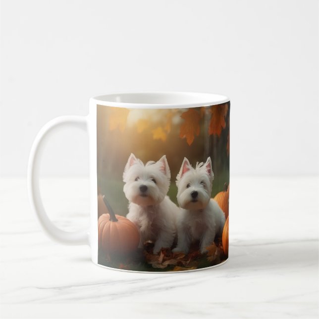 Väster Highland White Terrier Puppy Autumn Pumpkin Kaffemugg (Vänster)