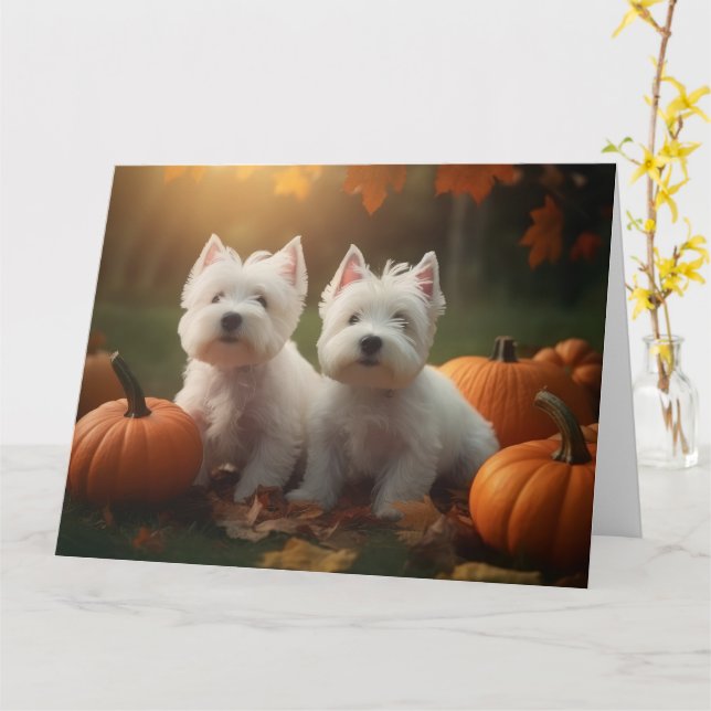 Väster Highland White Terrier Puppy Autumn Pumpkin Kort (Gul blomma)