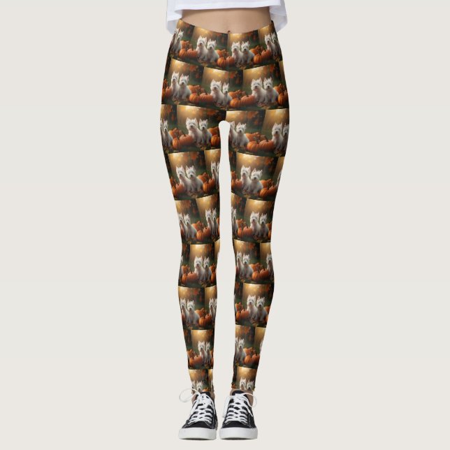 Väster Highland White Terrier Puppy Autumn Pumpkin Leggings (Framsida)