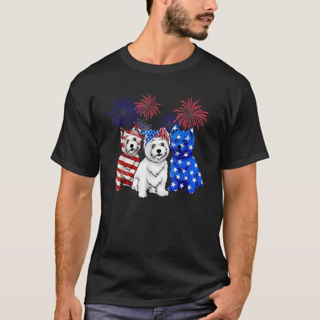 Väster Highland White Terrier USA Flagga 4 juli Hu T Shirt (Framsida)