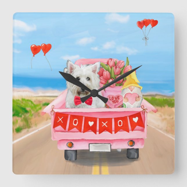Väster Highland White Terrier Valentine Day Lastbi Fyrkantig Klocka (Framsida)