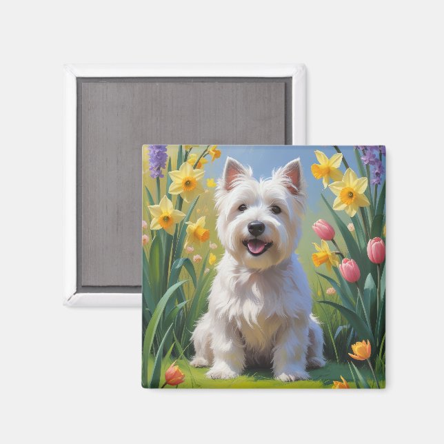 Väster Highland White Terrier Vår blommor Magnet (Front/Back)