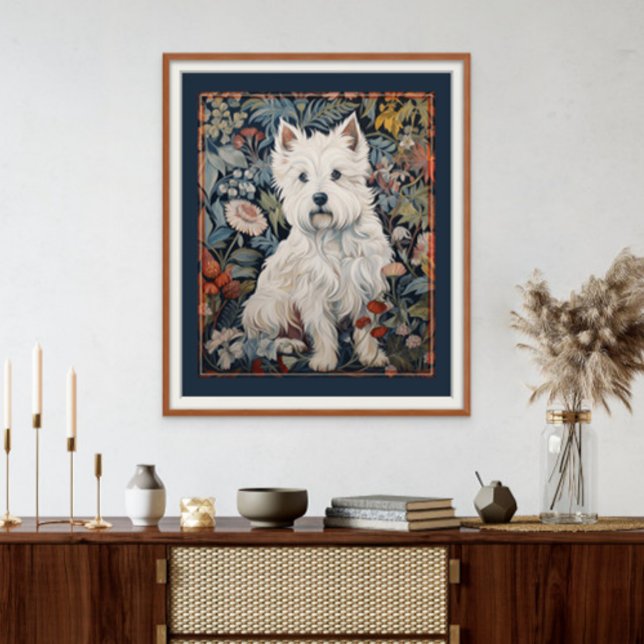 Väster Highland White Terrier Westie Tapestry Stil Fototryck (Frame and mat not included.)