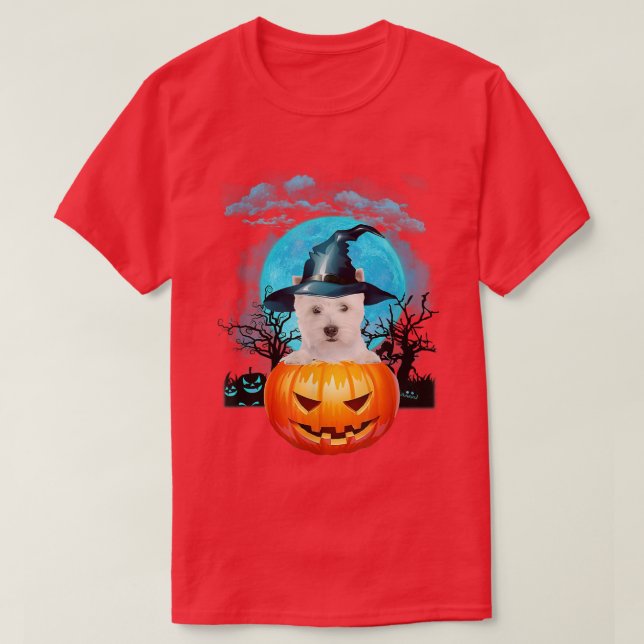 Väster Highland White Terrier Witch Pumpkin and Bl T Shirt (Design framsida)