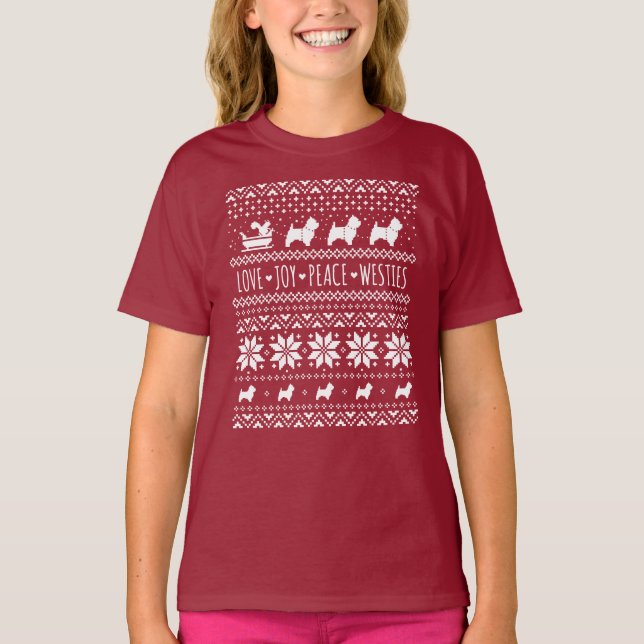 Väster Highland White Terriers jul Westie Hundar T Shirt (Framsida)