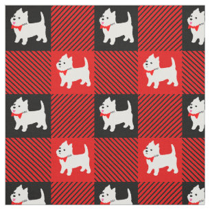 Väster Highland White Terriers Westie Puppy Plaid Tyg