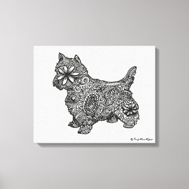 Väster Highland white zentangle teckning Canvastryck (Framsida)
